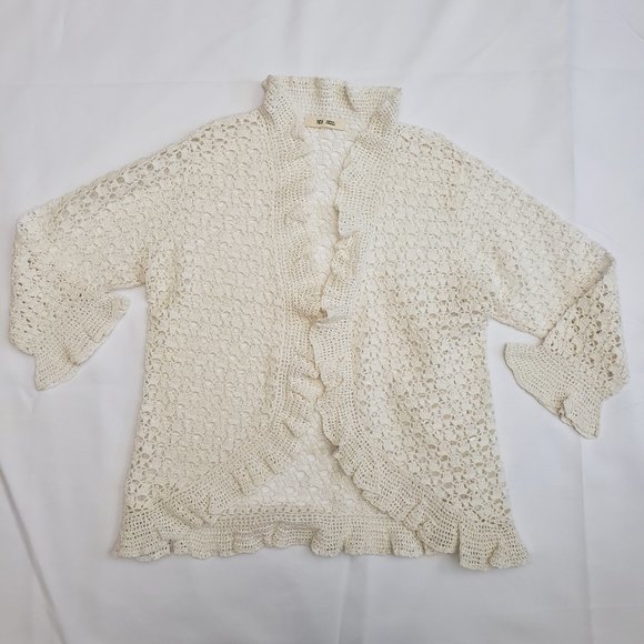 *NWOT* Vintage ICI Iridescent Sparkle Ruffle Open Knit Cardigan SZ S - Picture 6 of 9